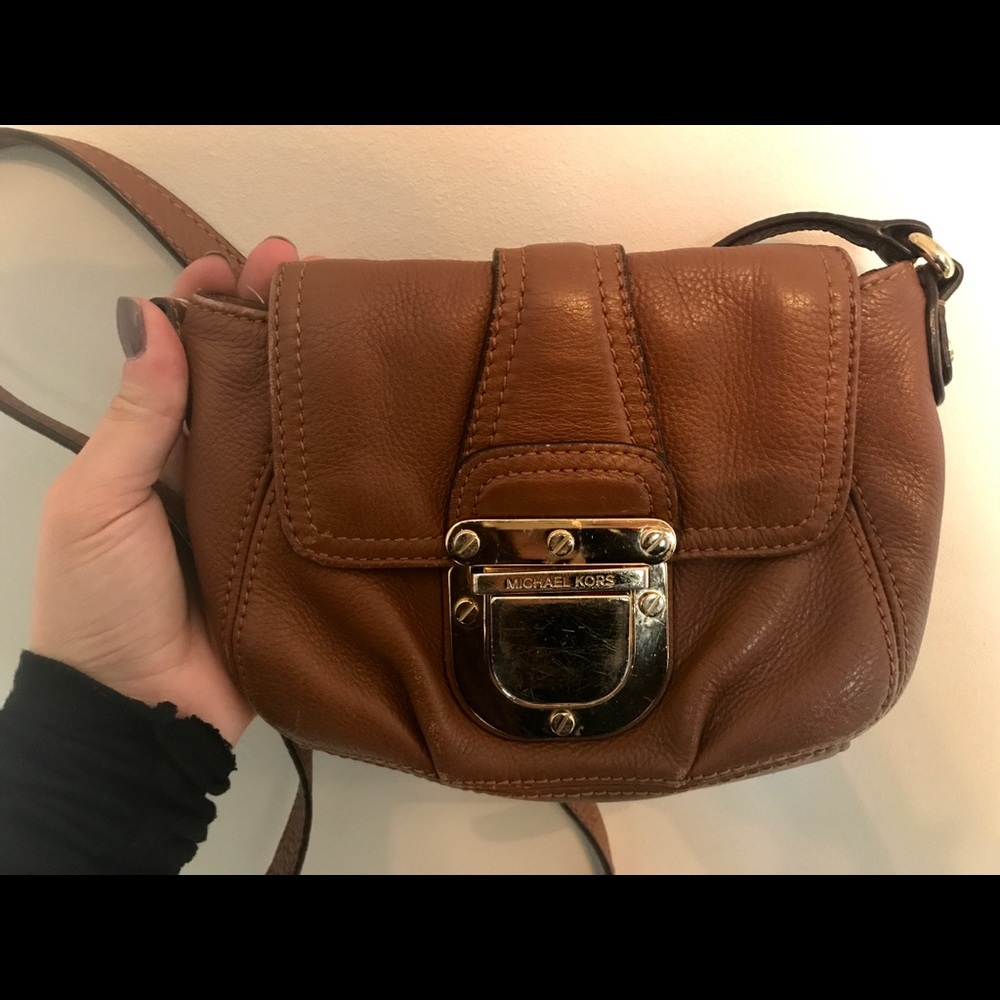 Michael Kors brown leather satchel.